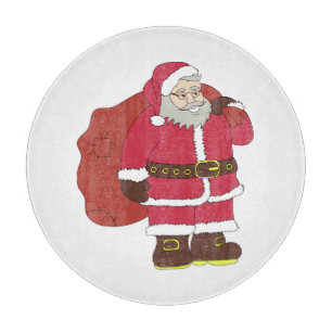 Tabla De Cortar Santa Claus de rojo con bolsa de regalo y anteojos