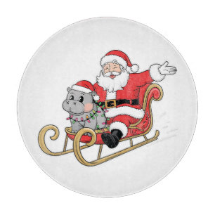 Tabla De Cortar Santa Riding Sleigh con un bebé moo deng Hippo