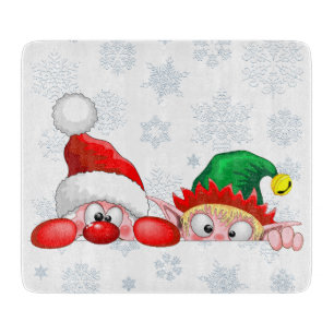Tabla De Cortar Santa y elfo Personajes divertidos y lindos mirand