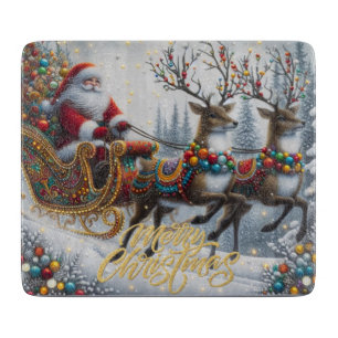 Tabla De Cortar Santa y reno de Navidad clásica/vintage