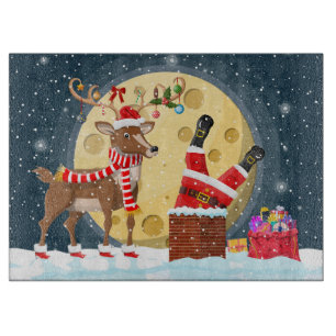 Tabla De Cortar Santa y Rudolph en el Tejado