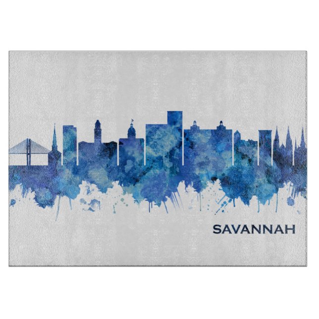 Tabla De Cortar Savannah Georgia Skyline Blue (Anverso)
