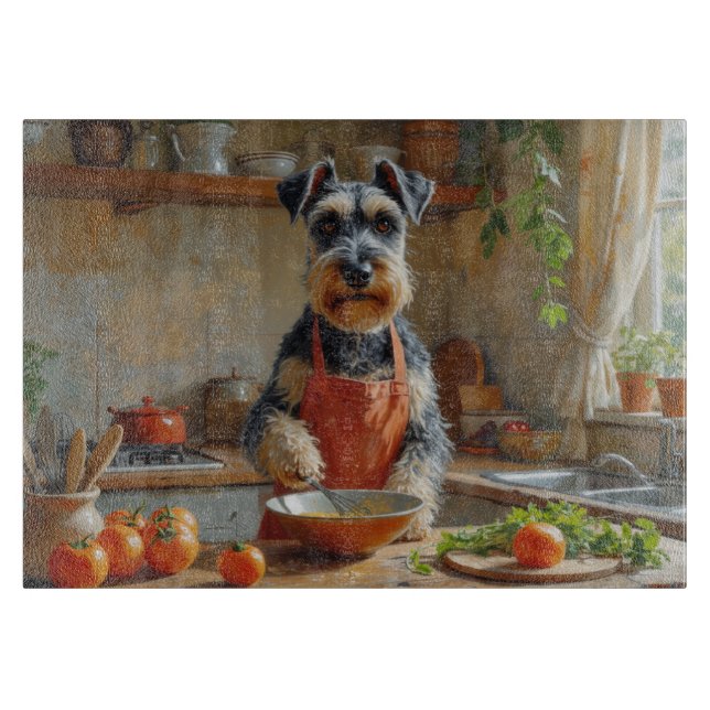 Tabla De Cortar Schnauzer cocinando en la cocina (Anverso)