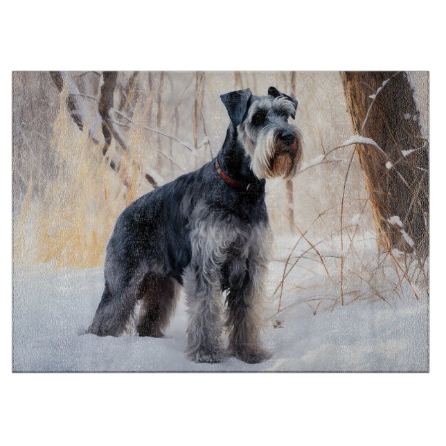 Tabla De Cortar Schnauzer Deja que nieve Navidad (Anverso)