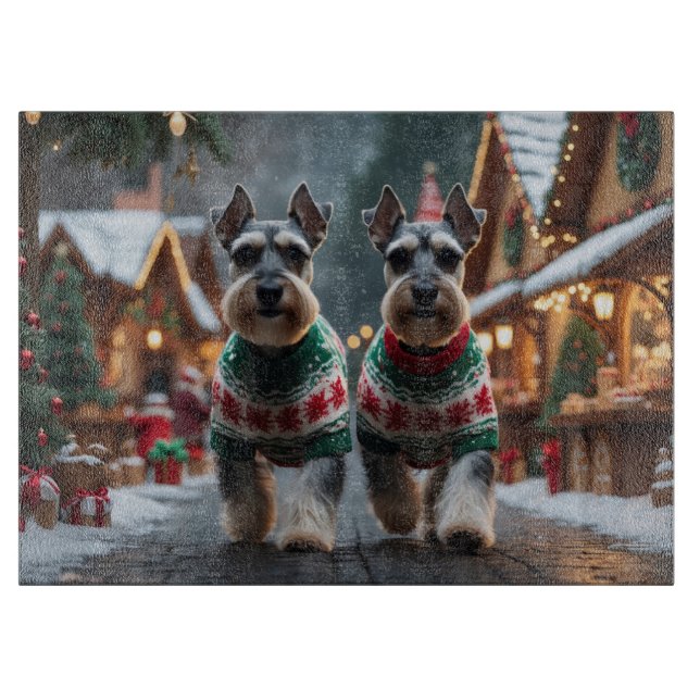 Tabla De Cortar Schnauzer Dogs Christmas Snow Holiday  (Anverso)