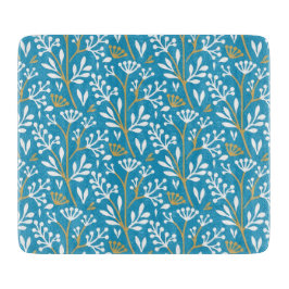 Tabla De Cortar Seamless Floral Pattern: White and Gold on Blue