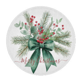 Tabla De Cortar Seasonal Greenery with Red Script Holiday Message