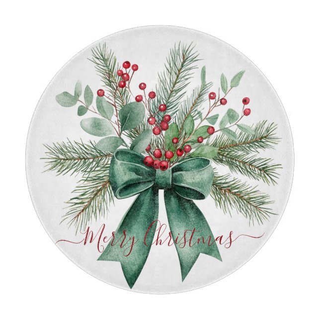 Tabla De Cortar Seasonal Greenery with Red Script Holiday Message (Anverso)