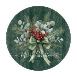 Tabla De Cortar Seasonal Greenery with White Script