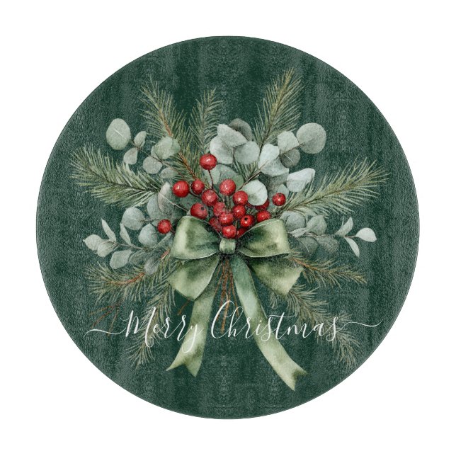 Tabla De Cortar Seasonal Greenery with White Script  (Anverso)