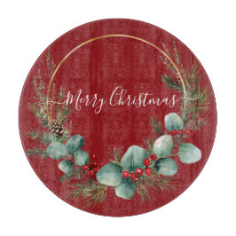 Tabla De Cortar Seasonal Greenery with White Script