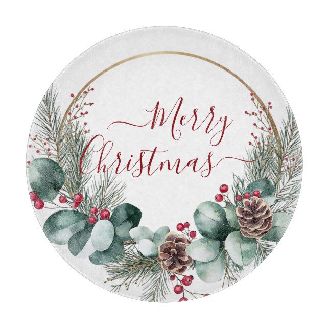 Tabla De Cortar Seasonal Greenery with White Script  (Anverso)