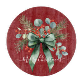 Tabla De Cortar Seasonal Greenery with White Script