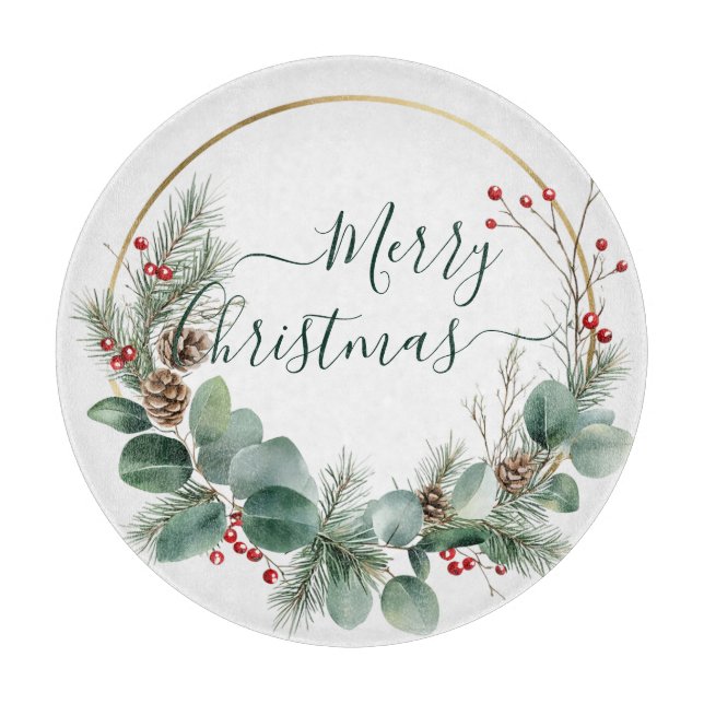 Tabla De Cortar Seasonal Greenery with White Script  (Anverso)