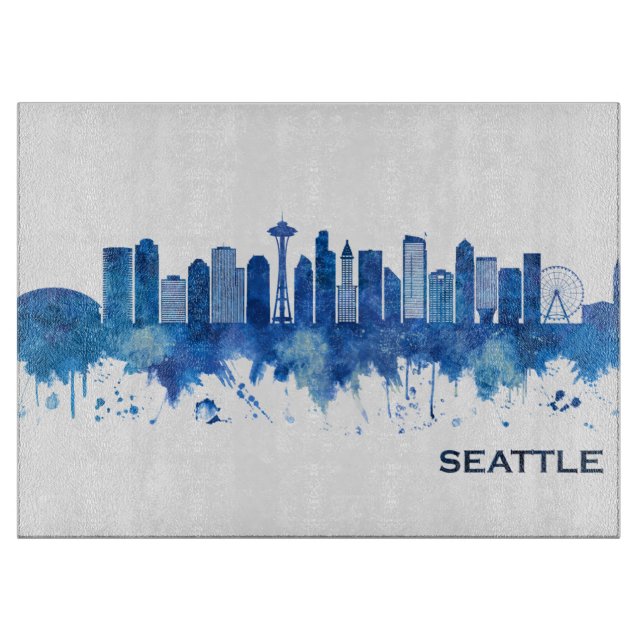 Tabla De Cortar Seattle Washington Skyline Blue (Anverso)