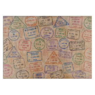Tabla De Cortar Sellos de pasaporte vintage coloridos Efímera de v