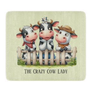 Tabla De Cortar Señora vaca loca divertida personalizable