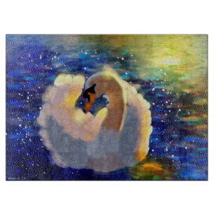 Tabla De Cortar Serena Cisne Azul Blanco Cottagecore Lago Naturale