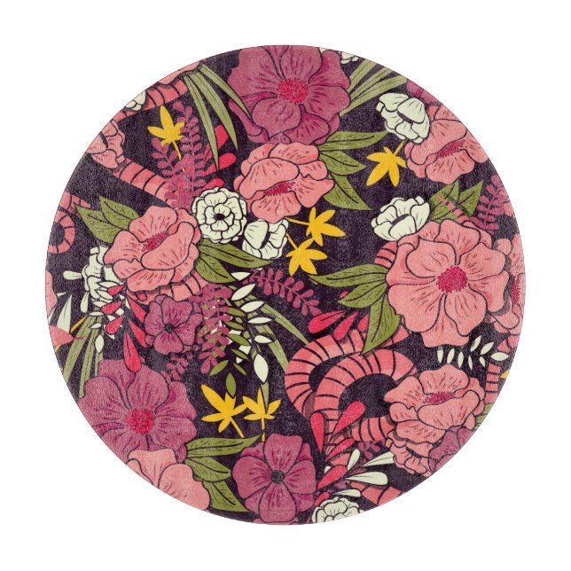 Tabla De Cortar Serpientes de jungla, flores tropicales, patrón vi (Anverso)