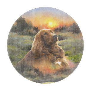 Tabla De Cortar Setter irlandés con cachorro