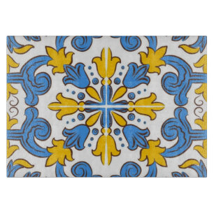 Tabla De Cortar Seville Baroque Blue Golden Scrollwork Mediterrane