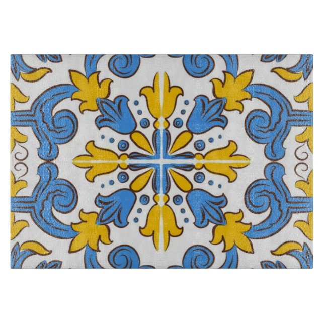 Tabla De Cortar Seville Baroque Blue Golden Scrollwork Mediterrane (Anverso)