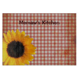 Tabla De Cortar Shabby Red Gingham y el Personalizado Sunflower
