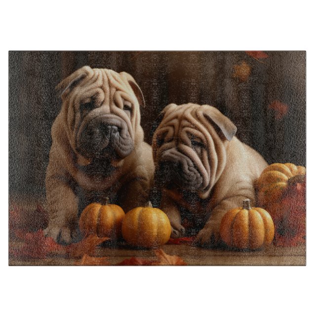 Tabla De Cortar Shar Pei Puppy Calabaza deslumbrante de otoño (Anverso)