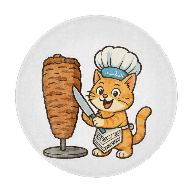 Tabla De Cortar Shawarma Cat Chef Pegatina (Anverso)