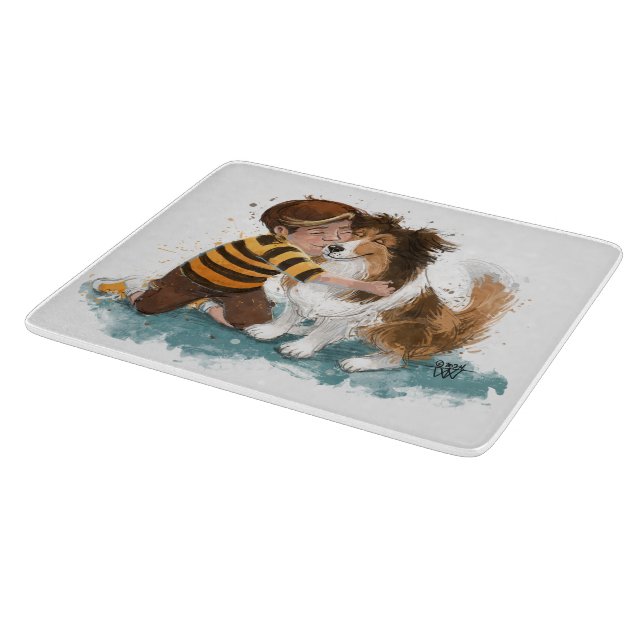 Tabla De Cortar Sheltie y Boy Dog Hug (Borde)