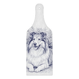 Tabla De Cortar Sheltie y flores