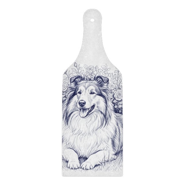 Tabla De Cortar Sheltie y flores (Anverso)