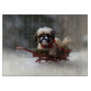 Tabla De Cortar Shih Tzu Navidad nieve invierno