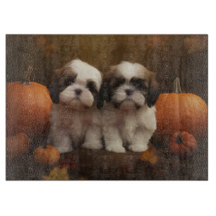 Tabla De Cortar Shih Tzu Puppy Calabaza deslumbrante de otoño