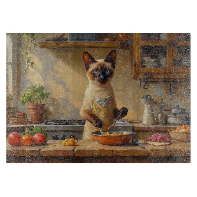 Tabla De Cortar Siamese Cat Cooking in Kitchen (Anverso)