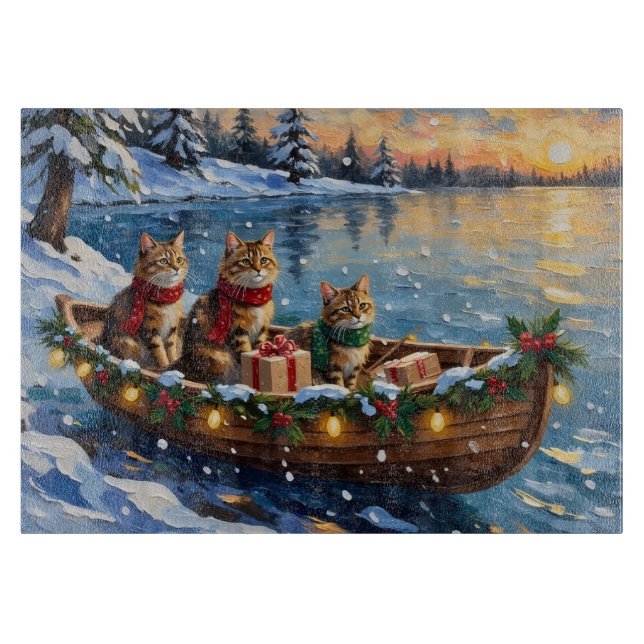 Tabla De Cortar Siberian Cat Christmas Boat Holiday (Anverso)