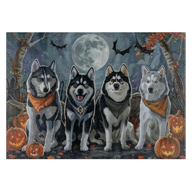 Tabla De Cortar Siberian Husky Halloween Espeluznante (Anverso)