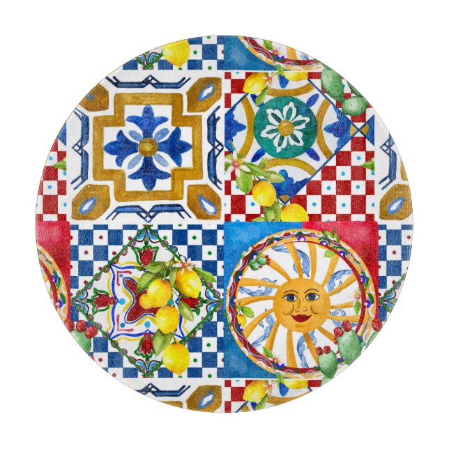 Tabla De Cortar Sicilia, mayólica, azulejos, limones    (Anverso)