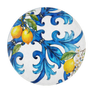 Tabla De Cortar Siciliano, verano, limón, mosaico, azul