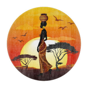 Tabla De Cortar Silhouette de una bella mujer africana sobre los S