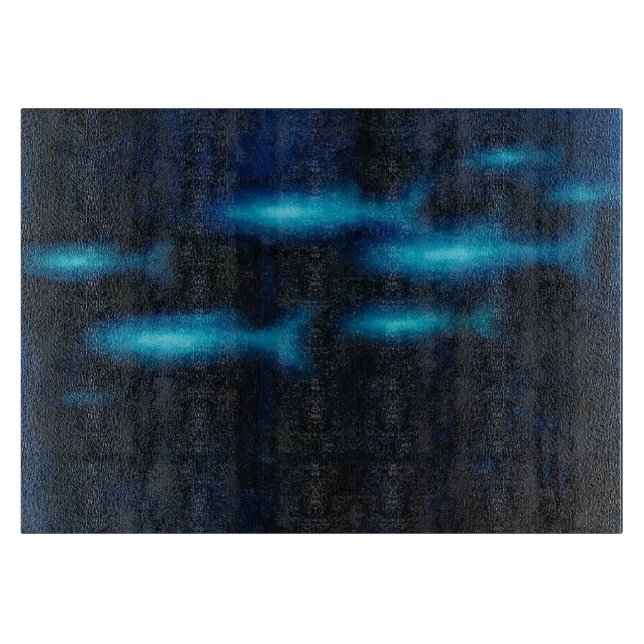 Tabla De Cortar Silhouettes azul translucido de peces (Anverso)