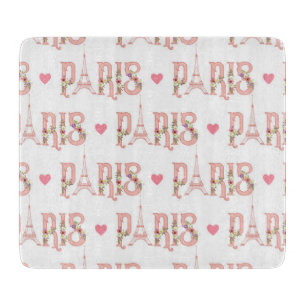 Tabla De Cortar Silueta de la Torre Eiffel París Flores Corazón Fr