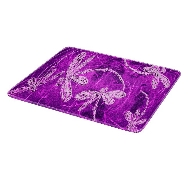 Tabla De Cortar Silvery Dragonflies en el cielo mágico de Magenta (Borde)