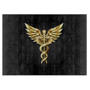 Tabla De Cortar Símbolo Caduceo Poligonal Dorado