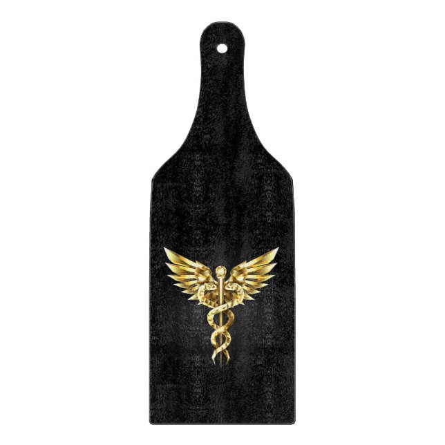 Tabla De Cortar Símbolo Caduceo Poligonal Dorado (Anverso)