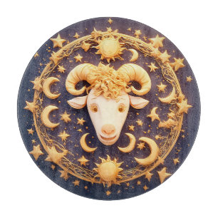 Tabla De Cortar Símbolo dorado de Aries del Zodiaco