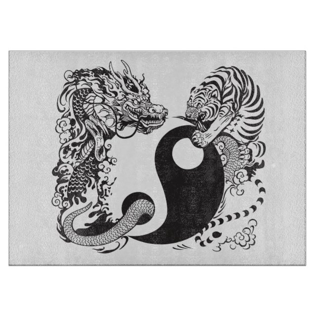 Tabla De Cortar símbolo dragón y tigre yin yang (Anverso)