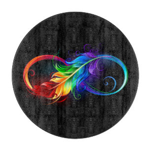 Tabla De Cortar Símbolo infinito con plumas arcoiris