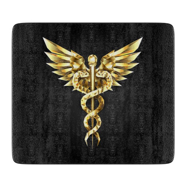 Tabla De Cortar Símbolo poligonal de oro Caduceus (Anverso)