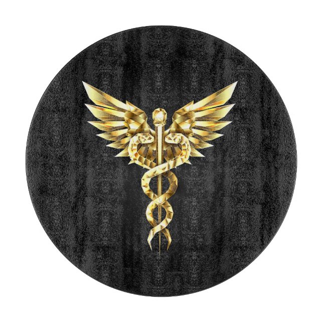 Tabla De Cortar Símbolo poligonal dorado Caduceo (Anverso)